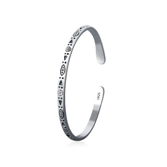 Boho Engraved 925 Sterling‎ Silver Cuff Bracelet, 58cm Adjustable - Picture 2 of 15